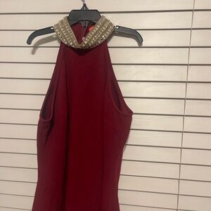 Xtaren Red and Gold Halter Sheath Blouse
